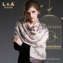 Silk Chiffon Double Scarf Black Flower Prints for Women Scarves Sp20-2